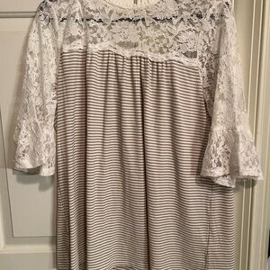 Boutique lace striped shirt